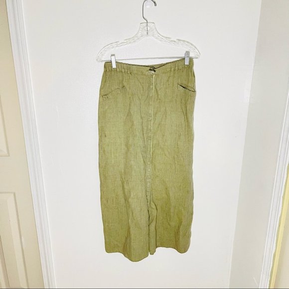 Flax Subtle Rainbow Stitch Full Button Front Maxi Linen Skirt - Picture 2 of 9